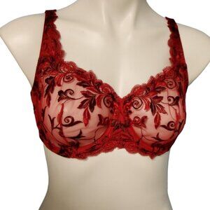 Soma Sensuous Unlined Bra Womens Size 34D Red Lace Non-Paddded Sheer Balconette